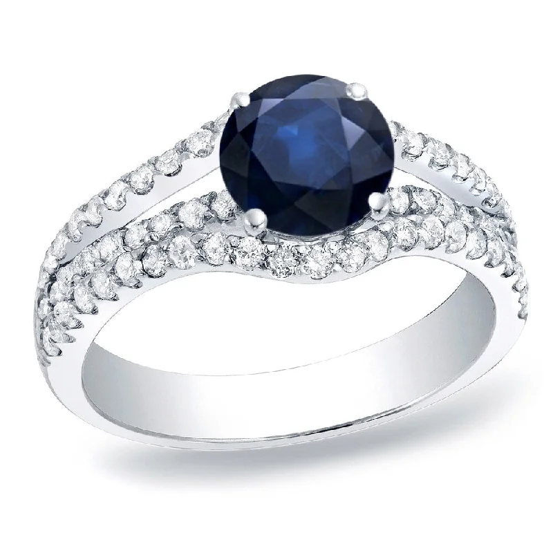 Platinum Round 1/2ct Blue Sapphire and 5/8ct TDW Diamond Engagement Ring by Auriya (H-I, SI1-SI2)