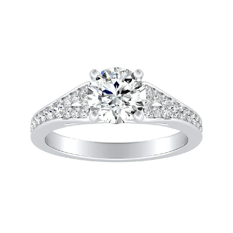 Auriya Round 3/4ct Moissanite and 1/4ct TDW Diamond Engagement Ring 14k Gold