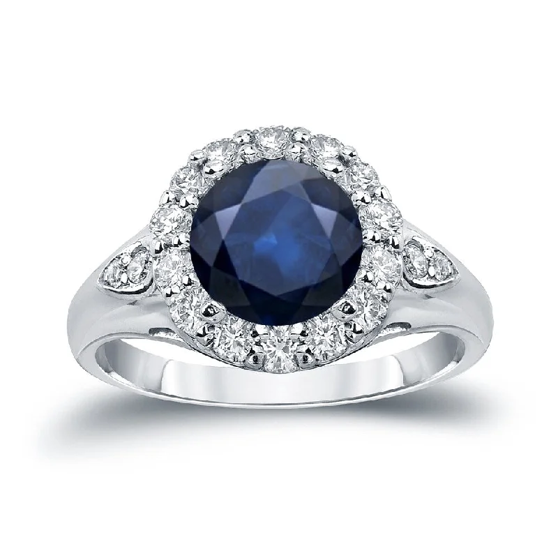 Auriya 2 1/2ct Blue Sapphire and 7/8ctw Halo Diamond Engagement Ring 14k Gold