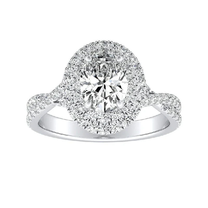 Auriya Platinum Twisted Oval Shape 3/4ctw Double Halo Diamond Engagement Ring (I-J, I1-I2)