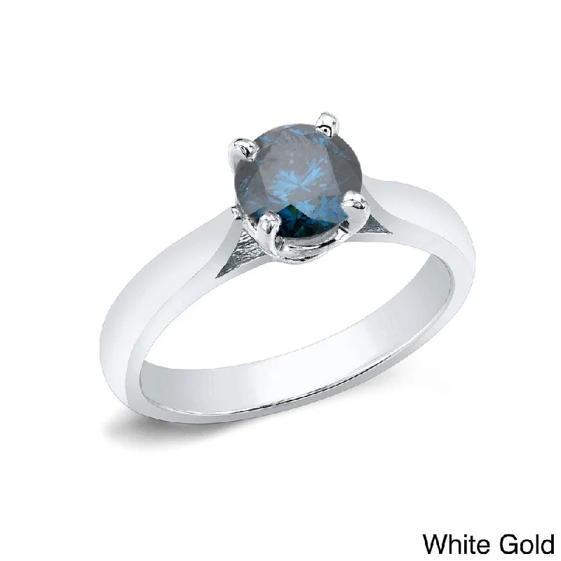 Auriya 14k Gold 1ctw Solitaire Blue Diamond Engagement Ring (I1-I2)