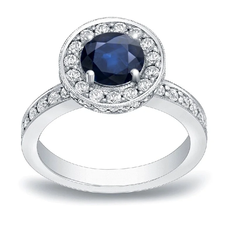 Auriya Vintage 1ct Sapphire and 3/4ctw Halo Diamond Engagement Ring 14K Gold (H-I, SI1-SI2)