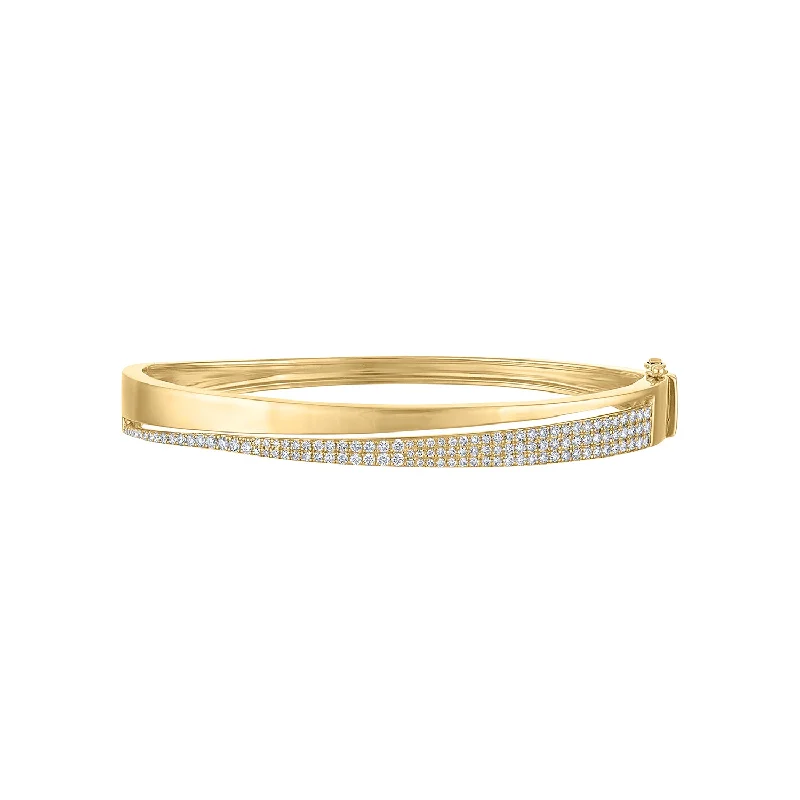 14KY GOLD PAVE DIAMOND DIAGNONAL SLIT BANGLE BRACELET