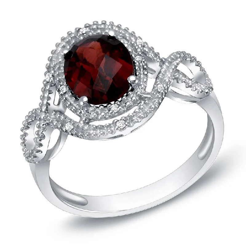 Auriya Vintage 2 1/2ct Garnet Oval Halo Engagement Ring 14k White Gold