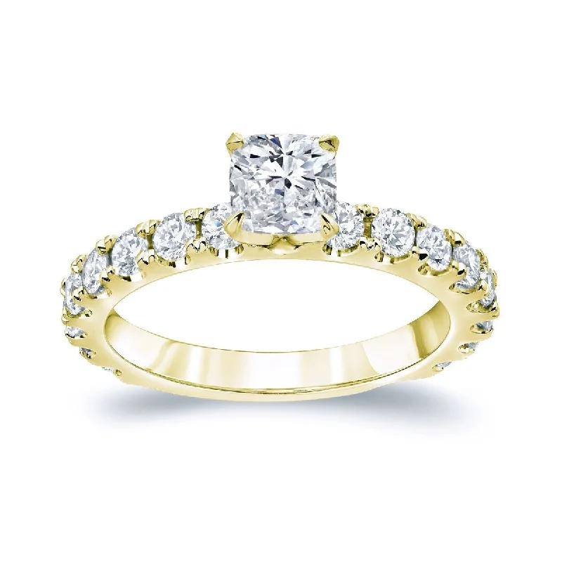 Auriya 14k Gold 1 1/2ctw Cushion-cut Diamond Engagement Ring (H-I, SI1-SI2)