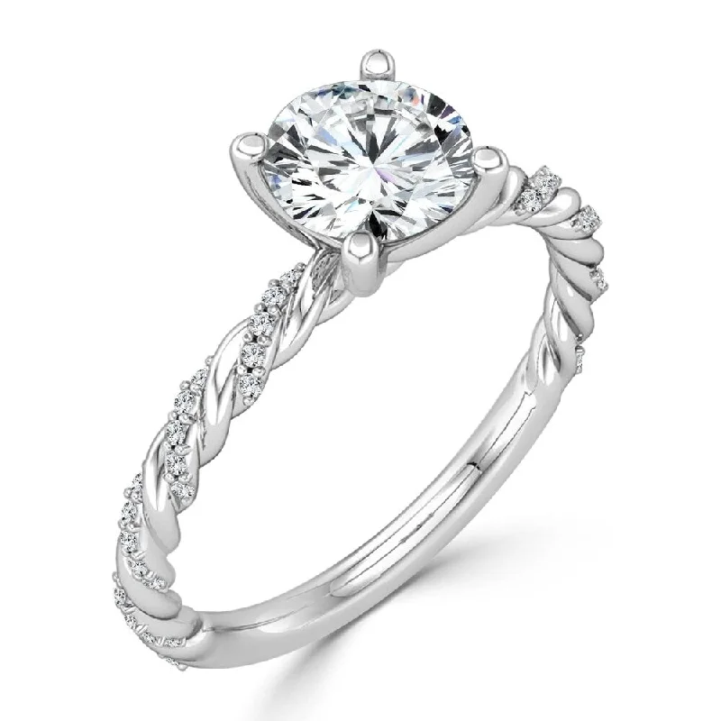 10K Gold Twisted Rope 1ct TDW Round Solitaire Diamond Engagement Ring by Auriya