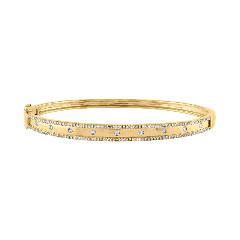 14KT GOLD SCATTERED DIAMOND TWO LINE BANGLE BRACELET