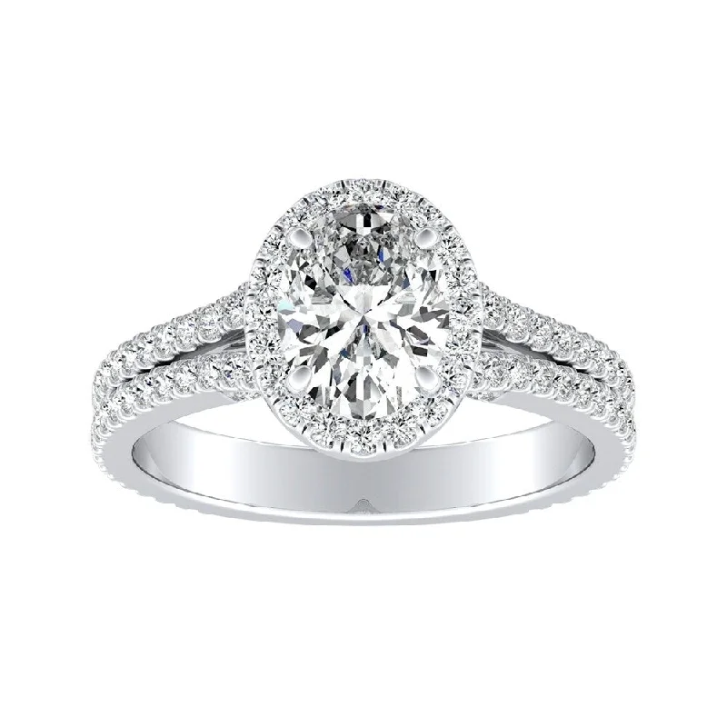 Auriya Platinum 9/10ctw Oval-cut Halo Diamond Engagement Ring (H-I, SI1-SI2)