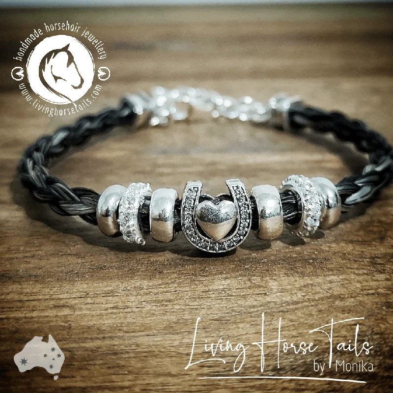 Heart in Horseshoe Sterling Silver Horsehair bracelet