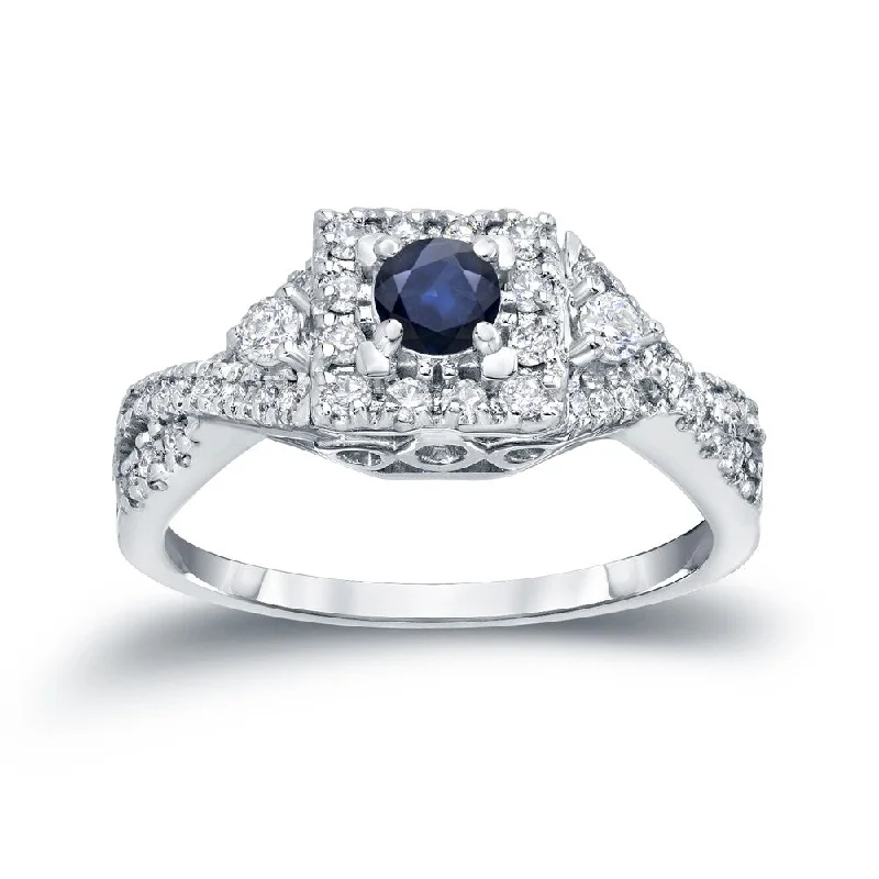 14k Gold 1/4ct Sapphire and 2/5ct TDW Halo Diamond Engagement Ring