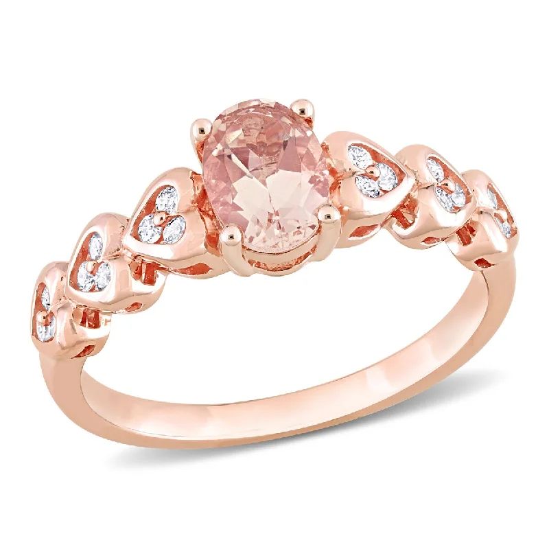 Miadora 7/8ct TGW Oval Morganite White Topaz Engagement Ring in 10k Rose Gold