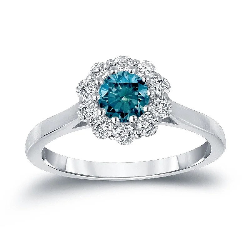 Auriya 14k Gold 3/4cttw Blue Diamond Halo Engagement Ring (H-I, I1-I2)