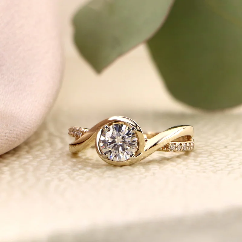 Auriya 14k Gold 3/4ctw Bypass Moissanite and Diamond Engagement Ring 1/8ctw