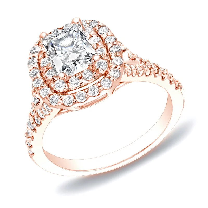 Auriya 14k Rose Gold 1 1/4ctw Cushion-cut Diamond Halo Engagement Ring (H-I, SI1-SI2)