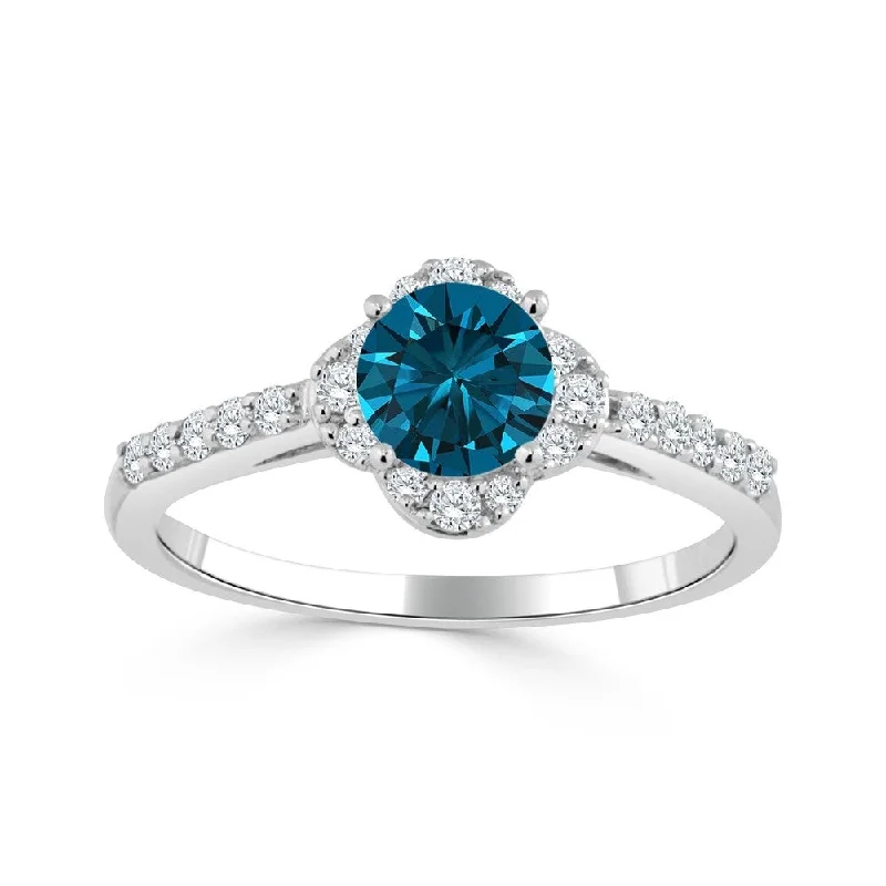 Auriya 14k Gold 3/4ct TDW Round Floral-Shaped Blue Diamond Halo Engagement Ring (H-I, I1-I2)