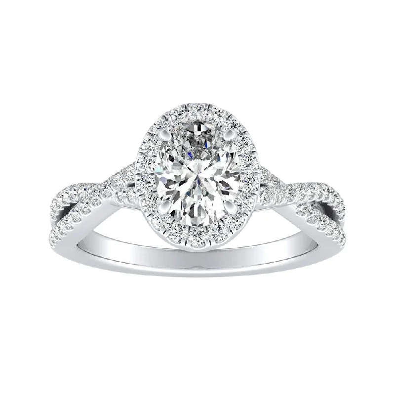 Auriya Platinum Twisted Oval-cut 5/8ctw Halo Diamond Engagement Ring