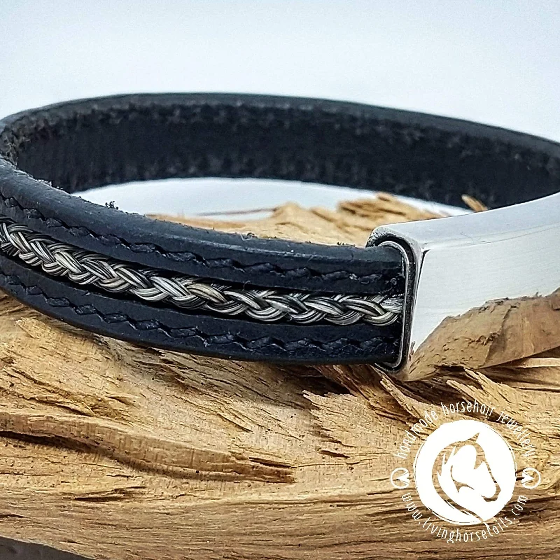 Stitched leather stainless steel horsehair unisex mens bracelet