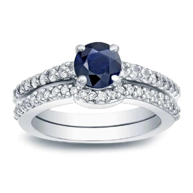 Auriya Round 1/2ct Blue Sapphire and 1/2ct TW Diamond Engagement Ring 14K Gold