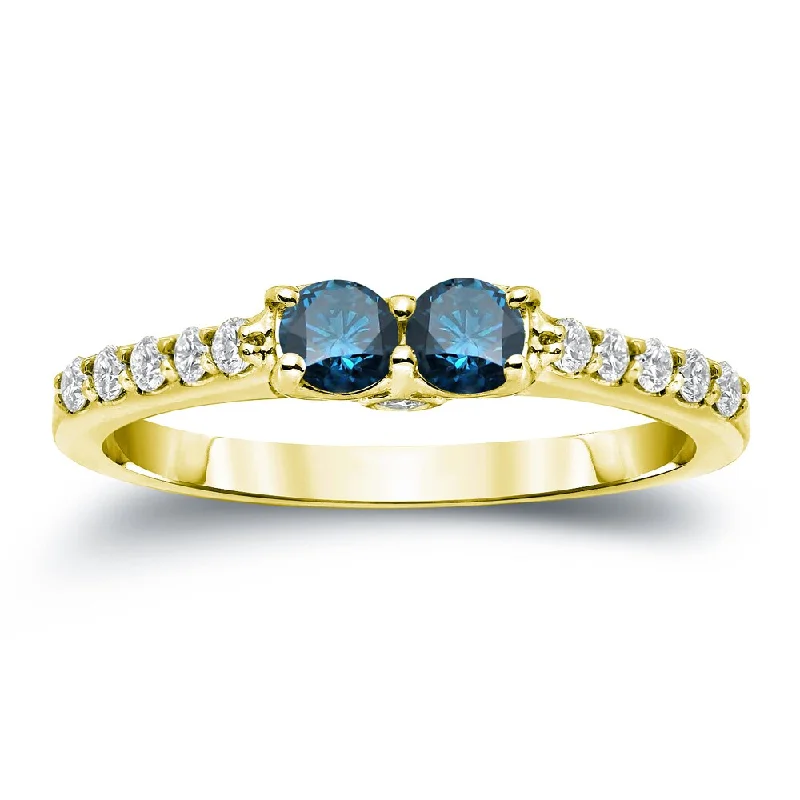 Auriya 14k Gold 1/2ct TDW Round 2-Stone Blue Diamond Engagement Ring