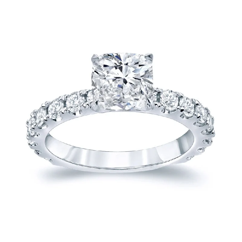 Auriya Platinum 2 1/2ctw Cushion-cut Diamond Engagement Ring Certified (H-I, SI1-SI2)