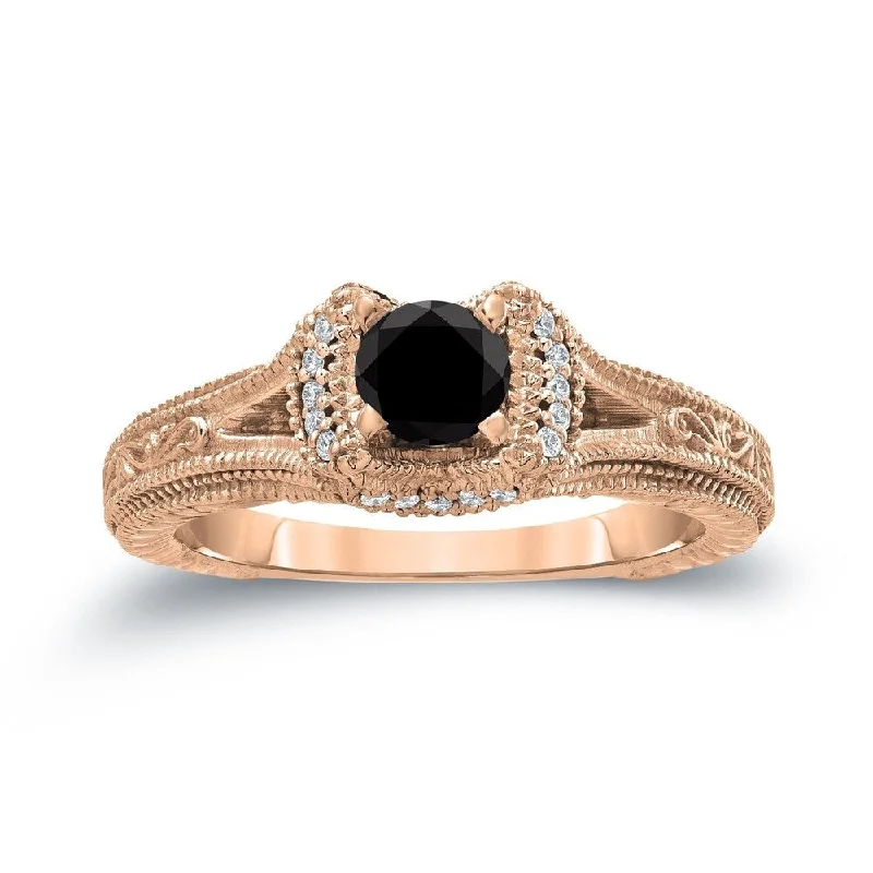 14k Gold Round 1/2ct TDW Black Diamond Engagement Ring by Auriya