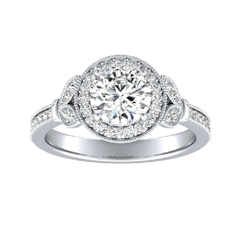 Auriya 14k Gold Vintage Floret 2 1/2ct Moissanite and 1/4ctw Halo Diamond Engagement Ring