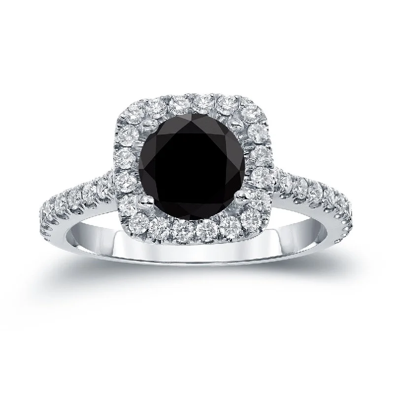 Auriya 14k Gold 1 2/5ctw Halo Black Diamond Engagement Ring