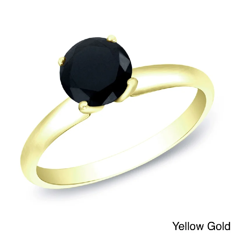 14k Gold 1ct TDW Round Black Diamond Solitaire Engagement Ring by Auriya