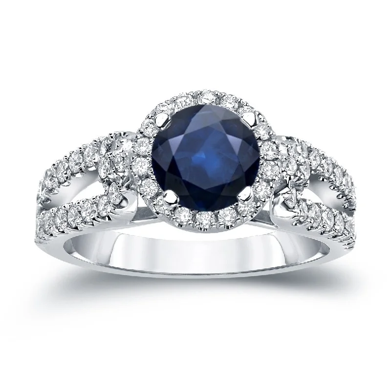 Auriya 14k Gold 1/2ct Modern Sapphire and Diamond Halo Engagement Ring 1/2ctw