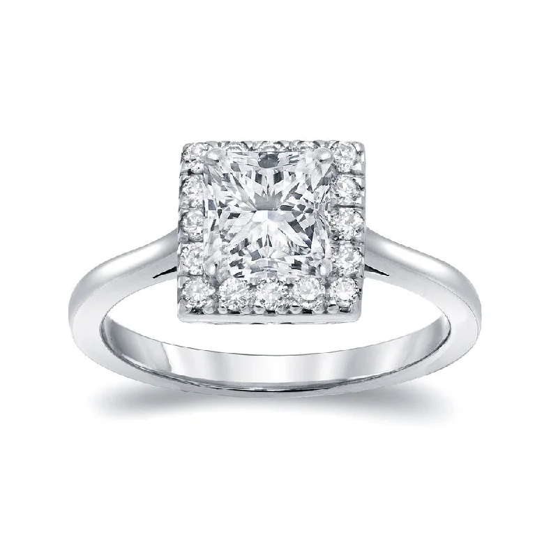 Auriya 1 3/4ctw Princess Cut Halo Diamond Engagement Ring Platinum Certified (I-J, SI2-I1)