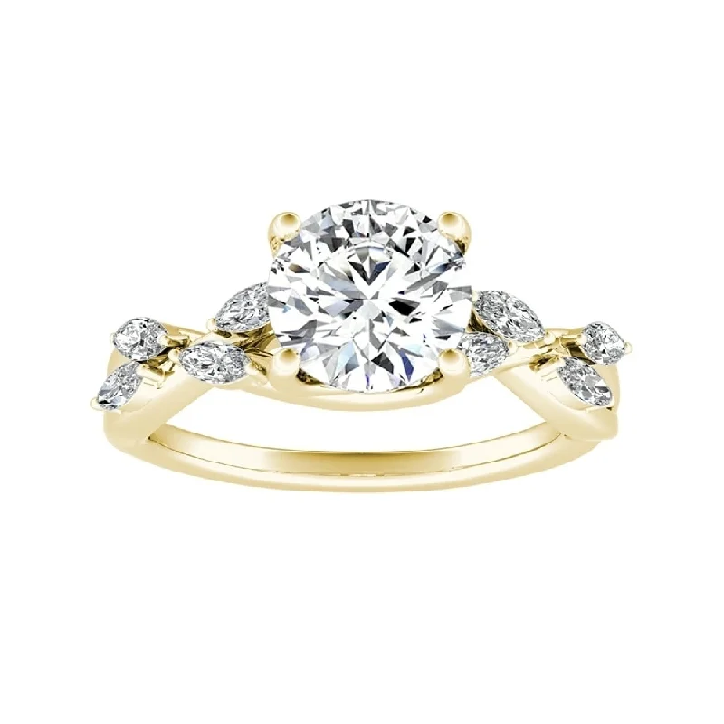 Auriya Vintage Floral 2ct Moissanite and 1/3ctw Marquise Diamond Engagement Ring 14K Gold