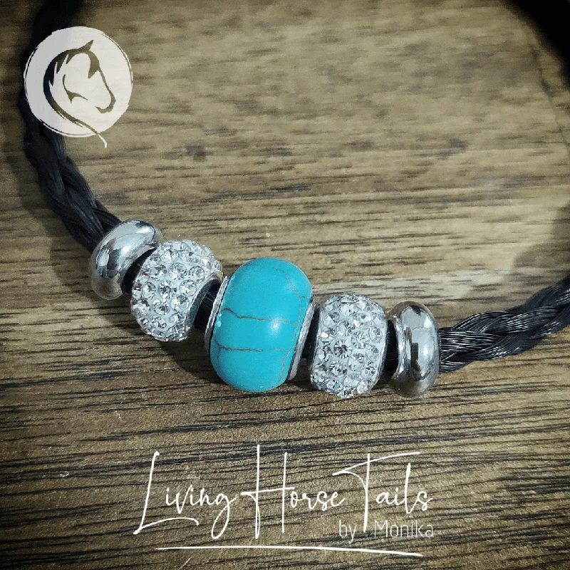 Turquoise Look and Stainless Steel Horsehair Bracelet