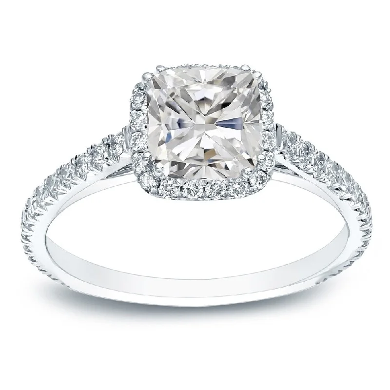 Auriya Platinum 1 3/4ctw Cushion-cut Halo Diamond Engagement Ring Certified (H-I, I1-I2)