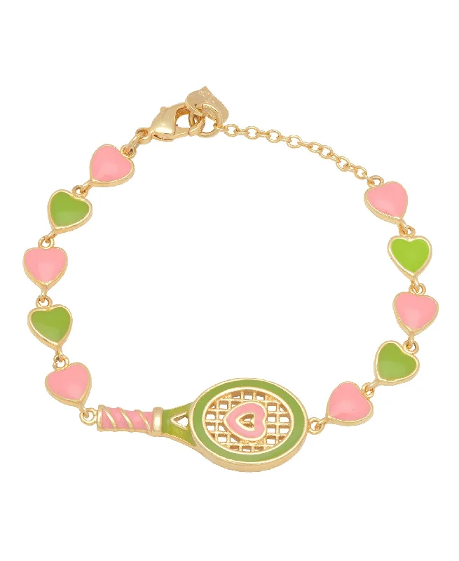 Tennis Racket and Hearts Link Bracelet