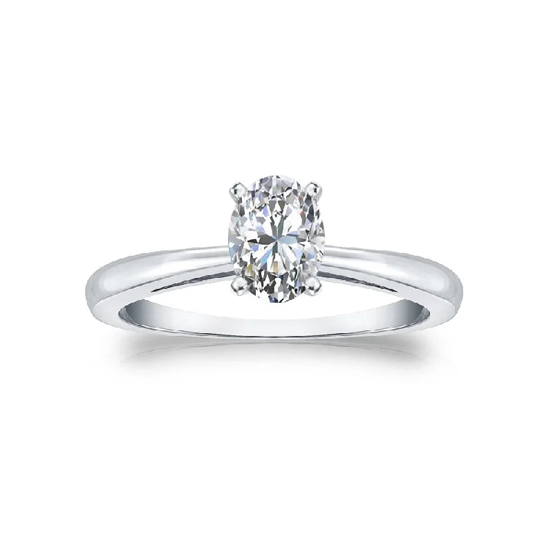 Auriya 14k Gold 1/2ctw Oval-cut Solitaire Diamond Engagement Ring (H-I, I1-I2)