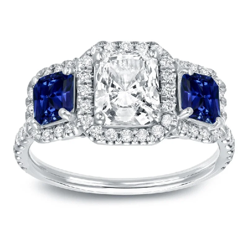 Auriya Unique 3/4ct Blue Sapphire and 1 1/2ctw Radiant Halo Diamond Engagement Ring 14k Gold (J-K, SI1-SI2)