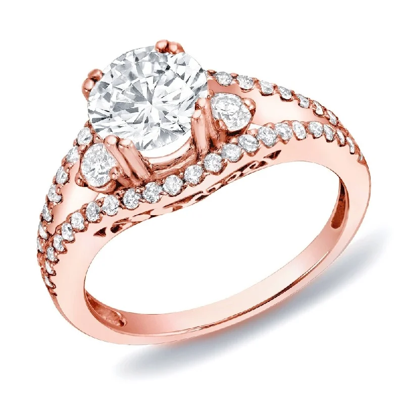 Auriya 14k Rose Gold 1 1/4ctw 3-stone Diamond Engagement Ring