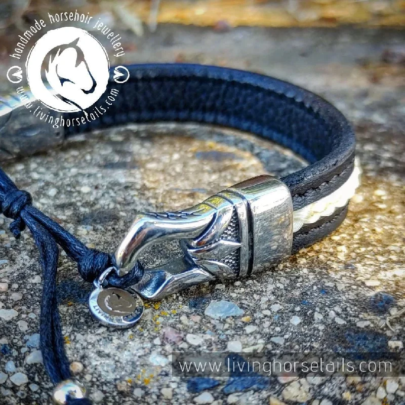 Stitched leather stainless steel horsehair unisex men's adjustable bracelet | Style 2