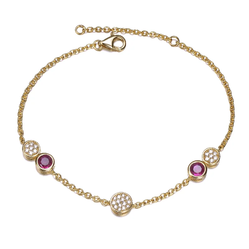 Sterling Silver 14K Gold Plated Bracelet with Ruby Cubic Zirconia Stones