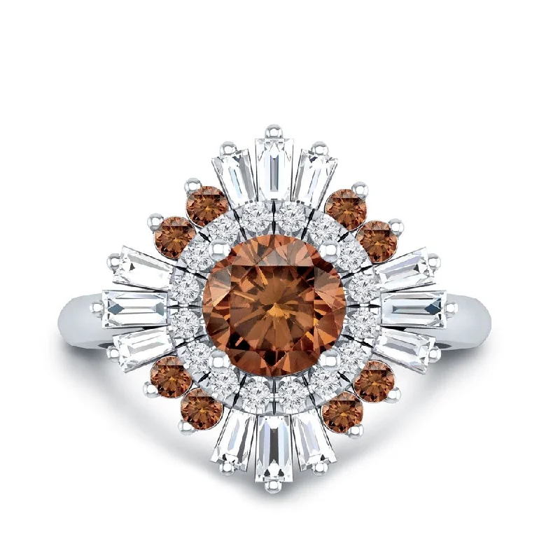 Auriya Vintage Ballerina 1 1/2ctw Baguette Halo Brown Diamond Engagement Ring 14k Gold (G-H, VS2-SI1)