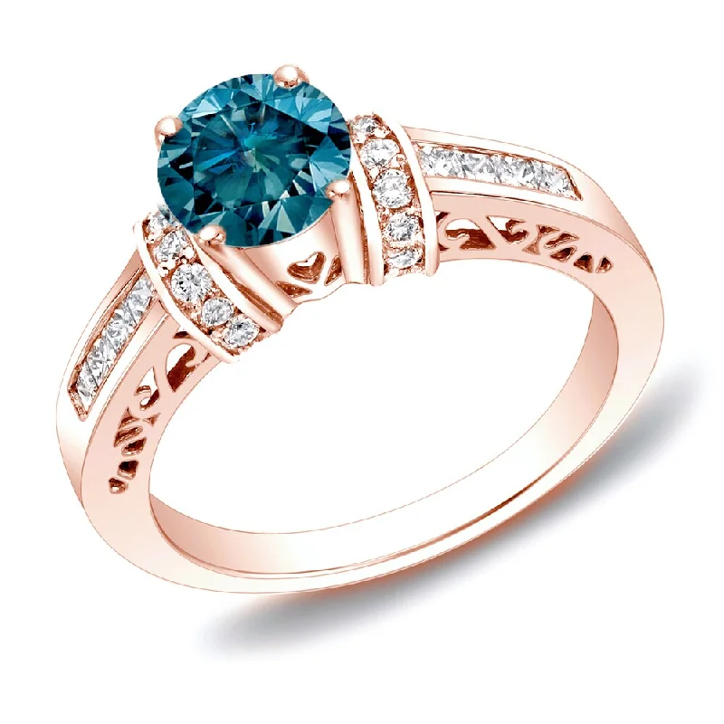 Auriya 1 1/4ctw Round Blue Diamond Engagement Ring with Heart Cut-Out 14k Rose Gold