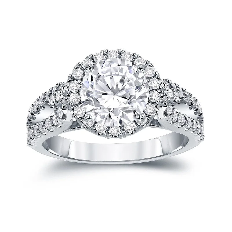 Auriya Round 2 1/3ctw Halo Diamond Engagement Ring 14k Gold Certified (H-I, SI1-SI2)