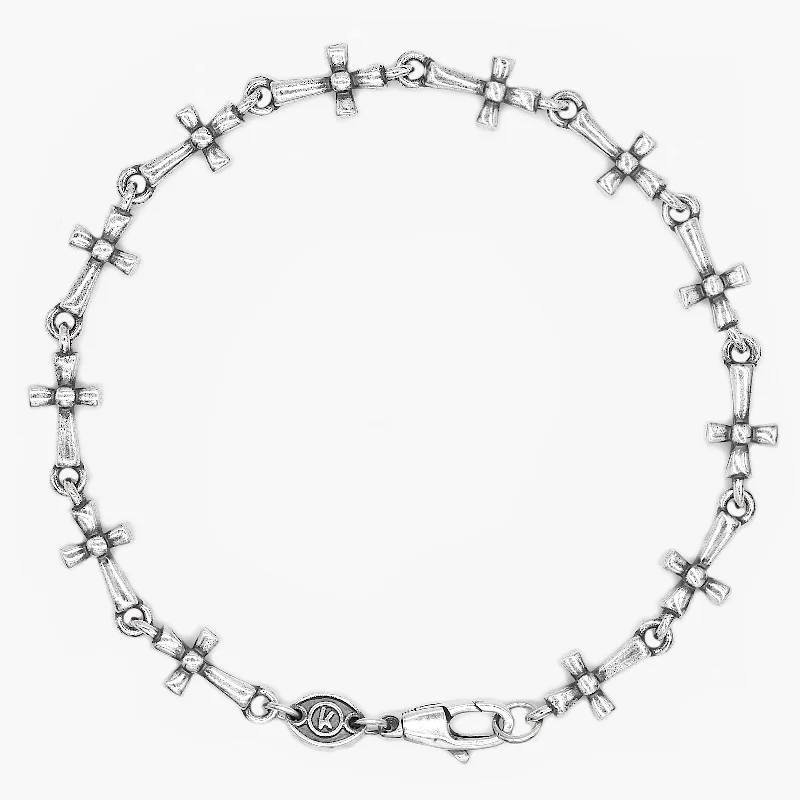 Multi Cross Sterling Silver Chain Bracelet