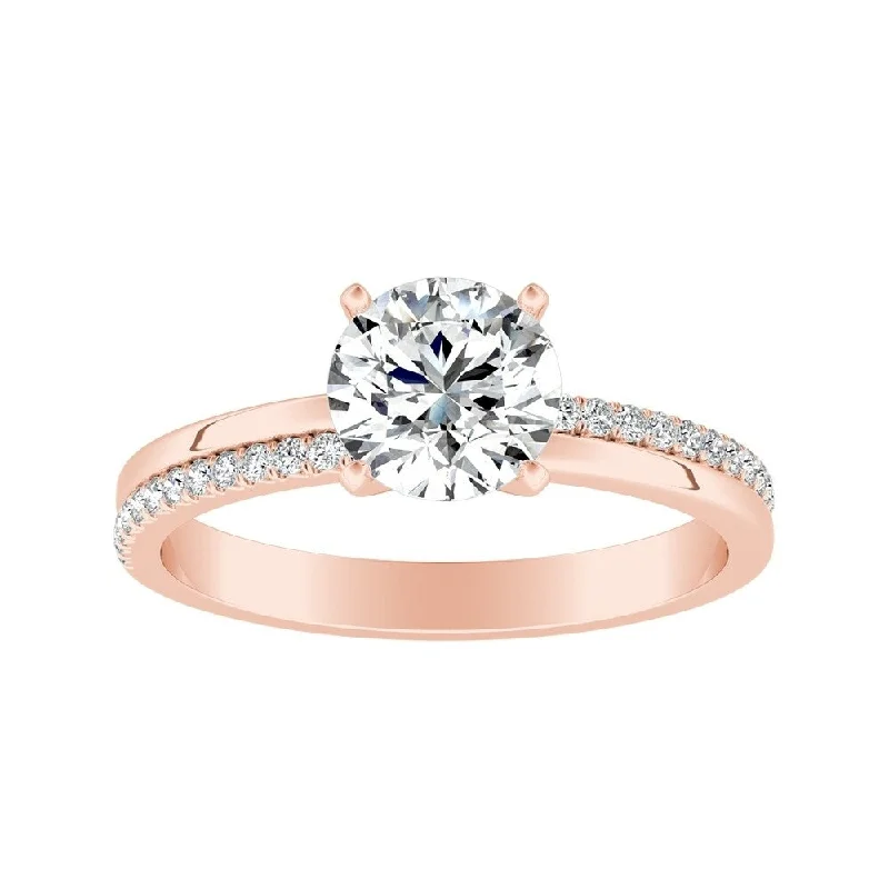 Auriya Modern 1/2ct Moissanite and Diamond Engagement Ring 1/8ctw 14K Gold