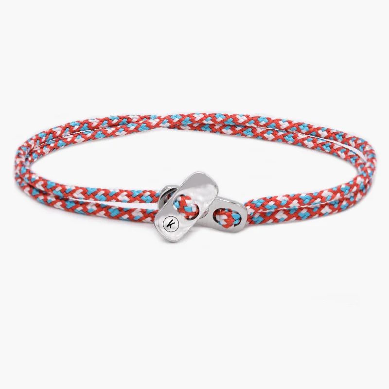 Sailing Cord Bracelet With Silver Clasp (Red/Blue)