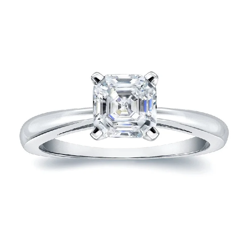 Auriya 18k Gold 3/4ctw Solitaire Asscher-cut Diamond Engagement Ring Certified