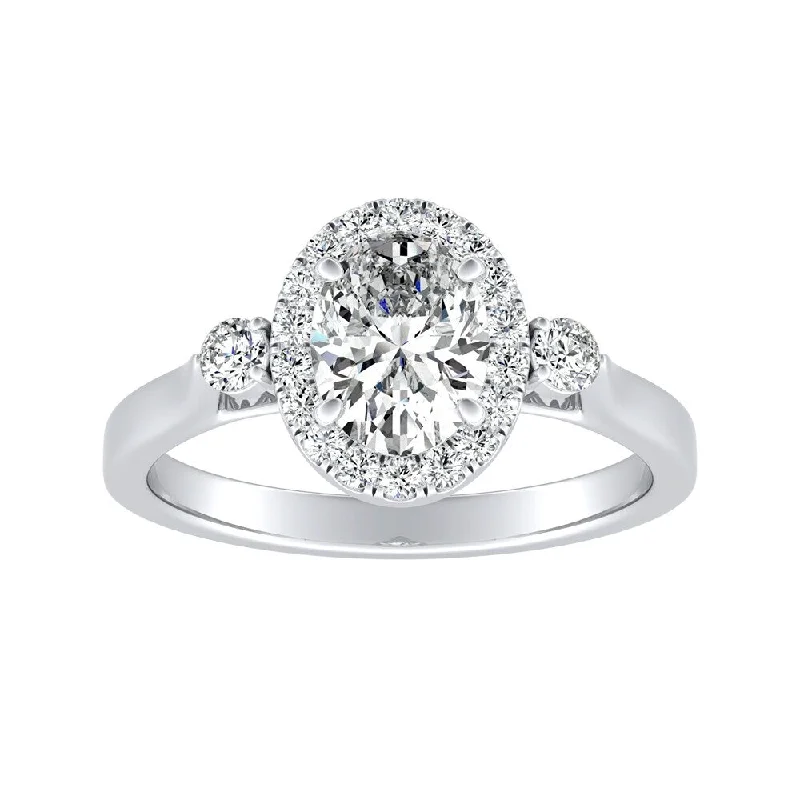 Auriya 18k Gold 1 1/4ctw Oval 3-stone Halo Diamond Engagement Ring