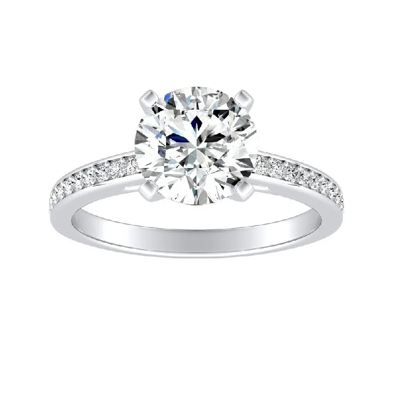 Auriya 14k Gold 2 1/2ct Round Moissanite and Diamond Engagement Ring 1/6ctw