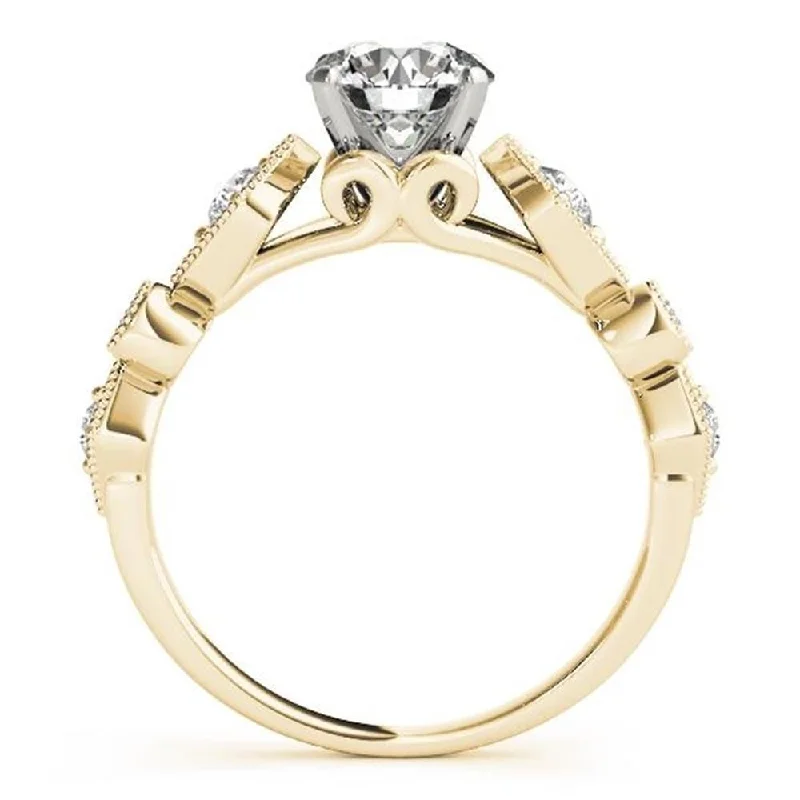 Auriya Vintage Round 1/2ct Moissanite and 1/6cttw Diamond Engagement Ring 14K Gold