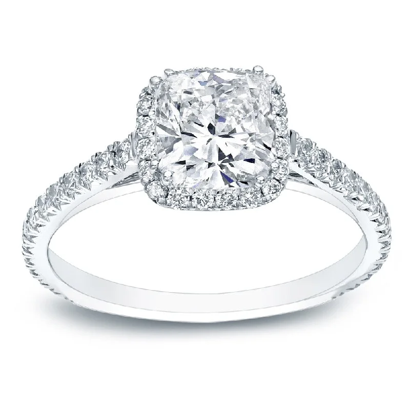 Auriya Platinum 1 3/4ctw Cushion-cut Halo Diamond Engagement Ring Certified